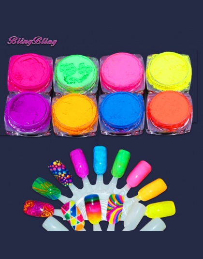 8 Pudełka Ombre Paznokci Brokat Gradientu Neon Pigment Nail Pyłu Proszku Brokat Opalizujący Akryl Kolorowe Nail Art Decoration