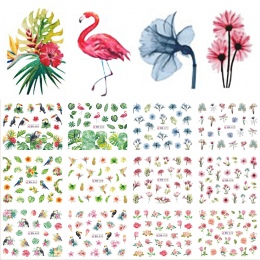 12 Projekty Wodne Kalkomanie Suwak Lato Dżungli Flamingo Papuga Flora Watermark Nail Sticker Decoration Okłady Manicure BEBN865-