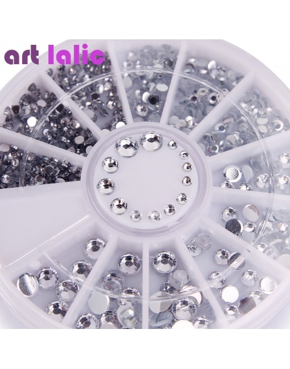 400 sztuk Nail Dżetów Mieszane Srebrny Okrągły Diament kształty 1.2mm/2mm/3mm/4mm 3D Dekoracji Paznokci Akryl Żel UV Nail Art De