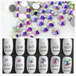 Super Glitter ss3-ss50 Kryształ AB Płaskim Powrotem Dla Poprawek Nail art Rhinestone 3D Szkło Nail Art Dekoracje Odzieży Mix Rhi