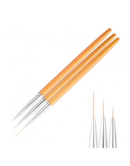 3 Sztuk/zestaw Złoty Nail Art Linie Malarstwo Pen Brush Profesjonalny Wysokiej jakości Żel UV Polski Porady 3D Design Manicure R