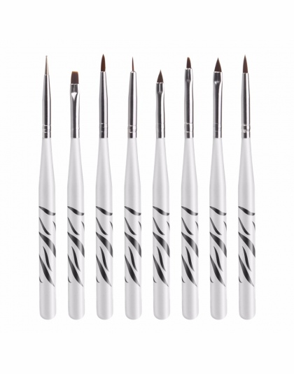 Biutee 8 sztuk Profesjonalne Zebra UV Gel Pen Brush Nail Art Acrylic 8 Rozmiar Flat Brush Pen Rozsianych Rysunek Farby narzędzie