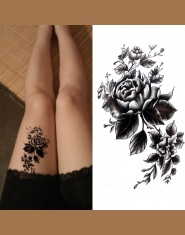 Wodoodporny Tatuaż Tymczasowy Sexy Róża Kwiat Naklejka na Ciało na Udo Czarny