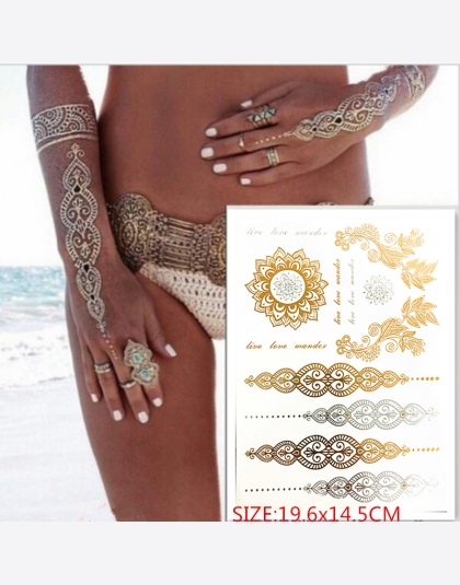 Hot sprzedaż produkty erotyczne tymczasowy tatuaż tatuaż złota naszyjnik bransoletka tatuaż metaliczny błysk metalu kobiet złoto