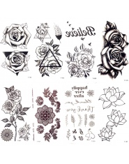 Czarny Trójkąt Rose Flower Tymczasowy Tatuaż Lato Pióro Ptaki Tatuaż Naklejki Kobiety Party Wodoodporna Tatto Dziewczyny Ciała A