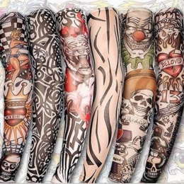 6 SZTUK Nowy Nylon Elastic Fałszywy Tymczasowe Tattoo Rękaw Wzory ciała Arm Pończochy Tatoo dla Fajnych Mężczyzn Dla Kobiet Drop