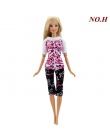 1 sztuk Handmade Moda Strój Krótka Sukienka Kreskówka Wzór T-shirt Legginsy Spodnie Akcesoria Ubrania Dla Lalka Barbie Zabawki