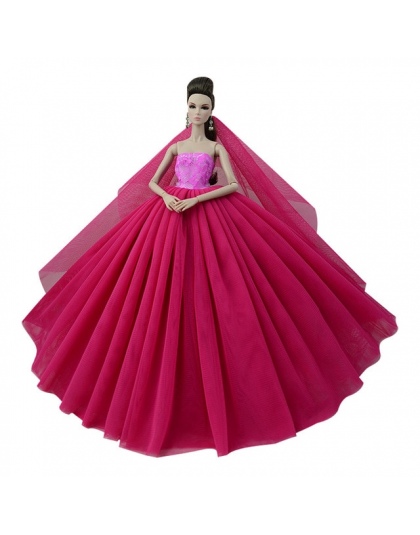 NK Doll Dress High quality Handmade Długi Ogon Suknia Wieczorowa Ubrania Koronki Suknia Ślubna + Veil Dla Lalka Barbie Najlepiej