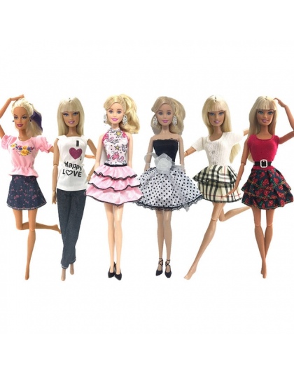 NK 6 sztuk Lalka Ubrania Handmade Moda Krótka Sukienka Kreskówka Wzór Strój Dla Lalka Barbie Akcesoria Dziewczynka DIY zabawki