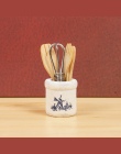 Dongzhur Drewniane Nóż I Widelec Metalowe Trzepaczka Jar Ustawić 1:12 Dollhouse Miniatures Akcesoria Domek dla Lalek Mini Akceso