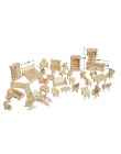 1 ZESTAW = 34 SZTUK, AIBOULLY Drewniany Dom dla Lalek Skala Miniaturowy Dollhouse Meble Jigsaw Puzzle Modele DIY Akcesoria Zesta