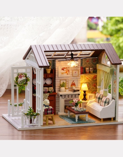 Casa De Boneca Dollhouse Diy 3D Modelu Budynku Zestawy Drewniane Meble Miniaturowy Domek dla Lalek Zabawki Prezenty Urodzinowe H