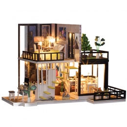 Montaż DIY Doll House Zabawki Drewniane Miniatura Domów Lalek Miniaturowy Domek Dla Lalek Zabawki Z Meble Kurz Pokrywa LED Preze