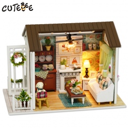 CUTEBEE Doll House Miniatura DIY Dollhouse W Meble Drewniany Dom Zabawki Dla Dzieci Prezent Happy Times Z008