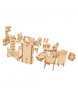 1 zestaw = 34 sztuk, BOHS Drewniane Lalki Dom Meble Domek Dla Lalek Puzzle Skali Miniaturowe Modele DIY Akcesoria Zestaw, Cięcie