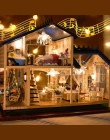 Muzyka LED Światła Miniaturowe Lalki Dom Prowansja Dollhouse DIY Kit Dom Drewniany Model Zabawka z Meble Urodziny Boże Narodzeni
