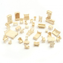 34 sztuk/zestaw DIY Mini Edukacyjne Dla Dzieci Meble Dla Lalek Handworked Rzeźbiarski Puzzle 3D Model Zestaw Ręcznie Zabawki Dzi