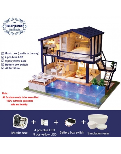 Nowe Meble Dom dla Lalek Drewniane Meble DollHouse Miniaturowe DIY Kit Montażu z Osłoną Przeciwpyłową Lalki Zabawki Dla dzieci W