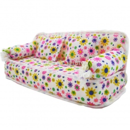 1 sztuk Mini Sofa Zagraj Toy Kwiat Drukuj Dziecko Zabawki Pluszowe Nadziewane Meble Sofa Z 2x Poduszki Dla Lalka Barbie couch Do