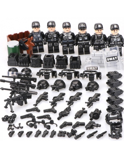 Gorąca Sprzedaż SWAT Figurki Wojskowe Mini Figurki City Super Policja Mini Broń Pistolet Zestaw Klocki Budynku Zabawki Dla Dziec