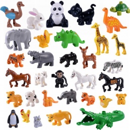 Figurka Duży Rozmiar Szczęśliwy Zwierzęta Zoo Owiec Małpa Pies Kot Piwa Turtle Królik Krowa Ptak Figurki Zabawki dla Dzieci Lego