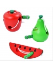 Kreatywny DIY Robak Jeść Owoce Jabłko Gruszka Arbuz Dziecko Drewniane zabawki Śmieszne Owoce Drewniane Zabawki Zielony Czerwony 