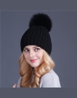 Xthree norek i fox fur ball cap pom poms czapka zimowa dla kobiet dziewczyny kapelusz z dzianiny czapki czapka marki nowe grube 