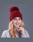 Xthree norek i fox fur ball cap pom poms czapka zimowa dla kobiet dziewczyny kapelusz z dzianiny czapki czapka marki nowe grube 