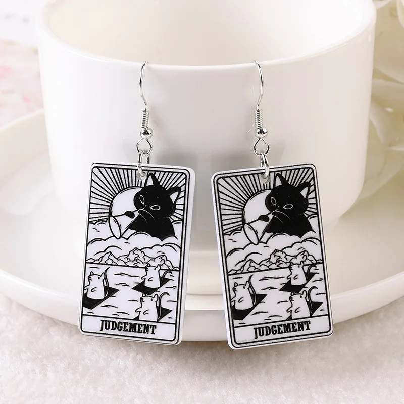 Akrylowe kolczyki kot tarot - dwustronne, magiczne Brązowo żółty