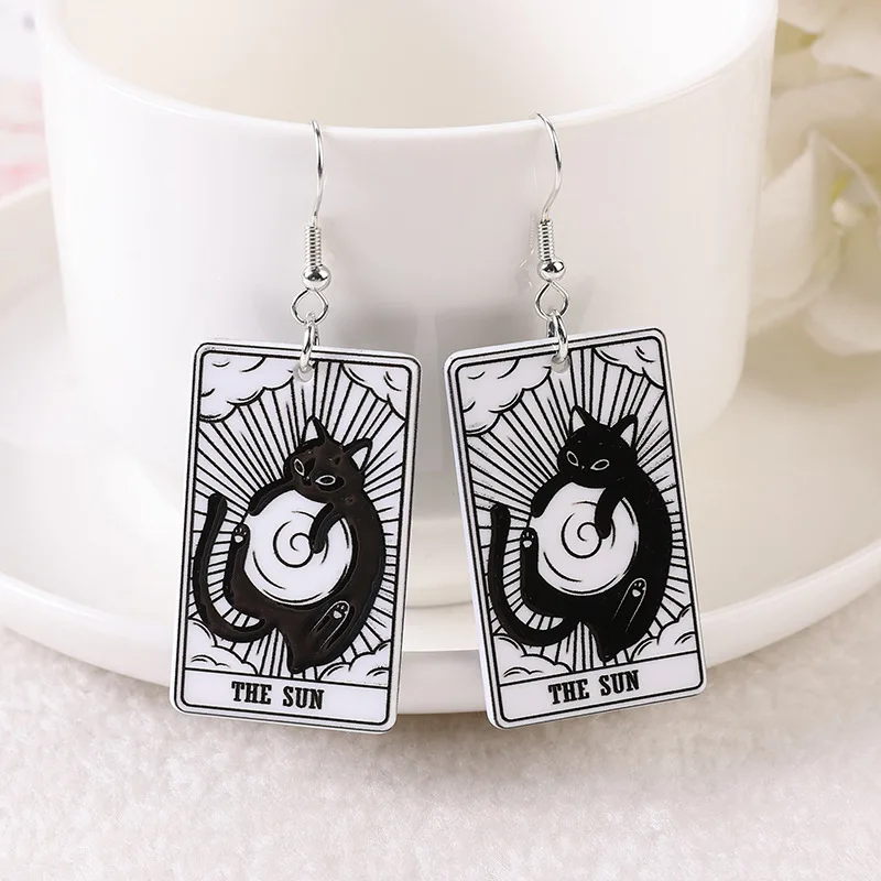 Akrylowe kolczyki kot tarot - dwustronne, magiczne Fiolet kobaltowy