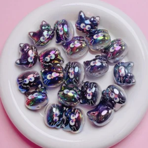 Akrylowe koraliki UV z kotem kreskówkowym do breloków i biżuterii Błękitny