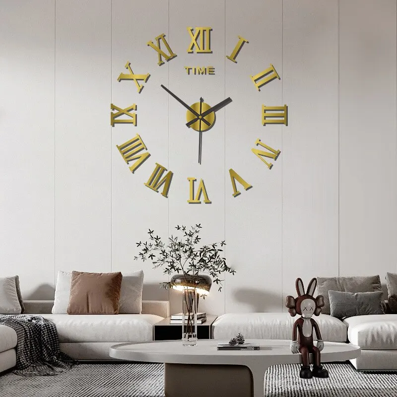 Akrylowy zegar ścienny 3D z cyframi rzymskimi - lustrzany Czarny