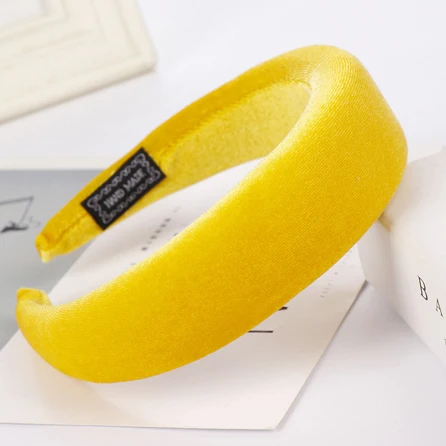 Aksamitna opaska do włosów retro dla kobiet 4 cm Żółty