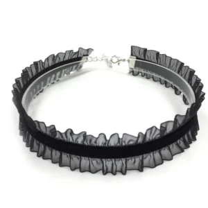 Aksamitny choker koronkowy – naszyjnik kwiatowy na szyję N0480 czarny