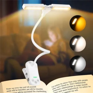 Akumulatorowa lampka do czytania LED z 2 głowicami — mini lampka nocna Rgb