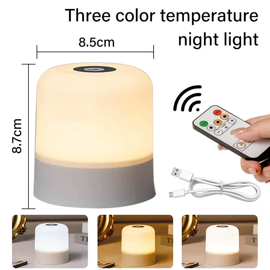 Akumulatorowa lampka nocna LED z pilotem dotykowym 3 colors with remote