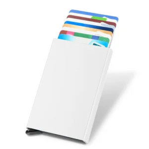 Aluminiowe etui na karty z blokadą RFID – automatyczny wysuw Srebrny