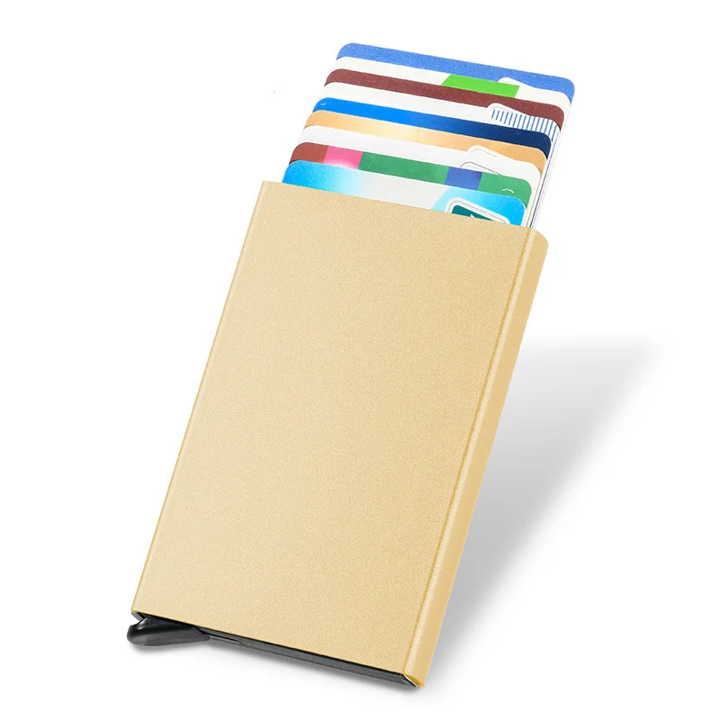 Aluminiowe etui na karty z blokadą RFID – automatyczny wysuw Złoto
