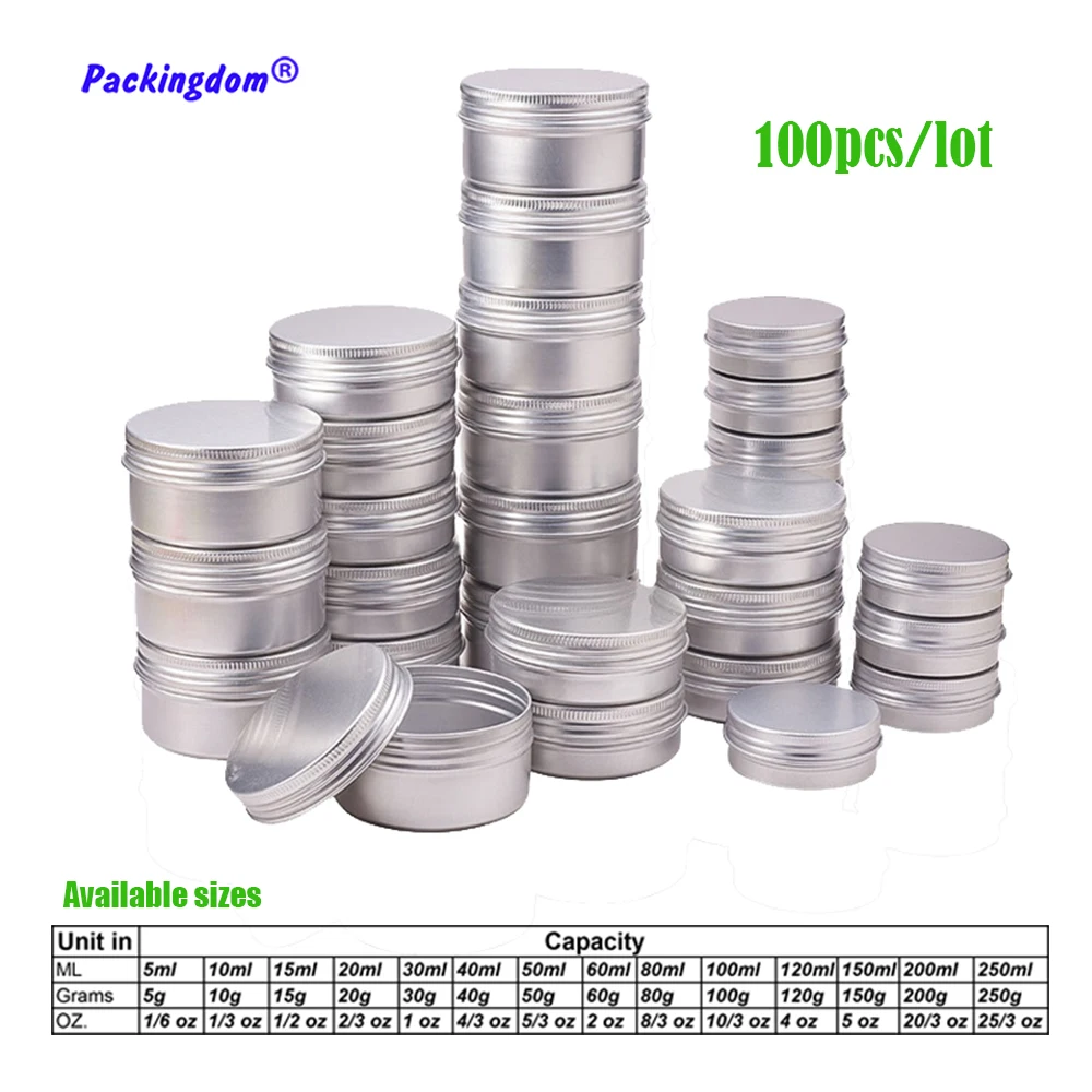 Aluminiowe metalowe puszki kosmetyczne — zestaw 100 sztuk Srebrny