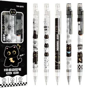 Automatyczne ołówki z czarnym kotkiem kawaii zestaw 6 sztuk 0,5 mm Czarny