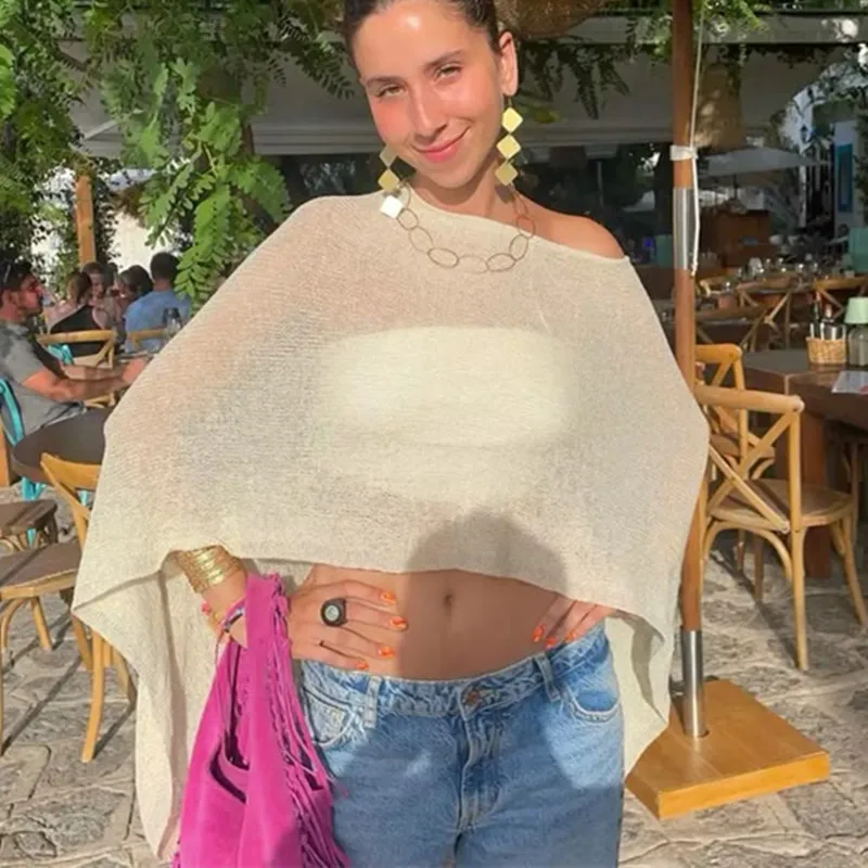 Ażurowa narzutka plażowa z siateczki Y2K Lawenda