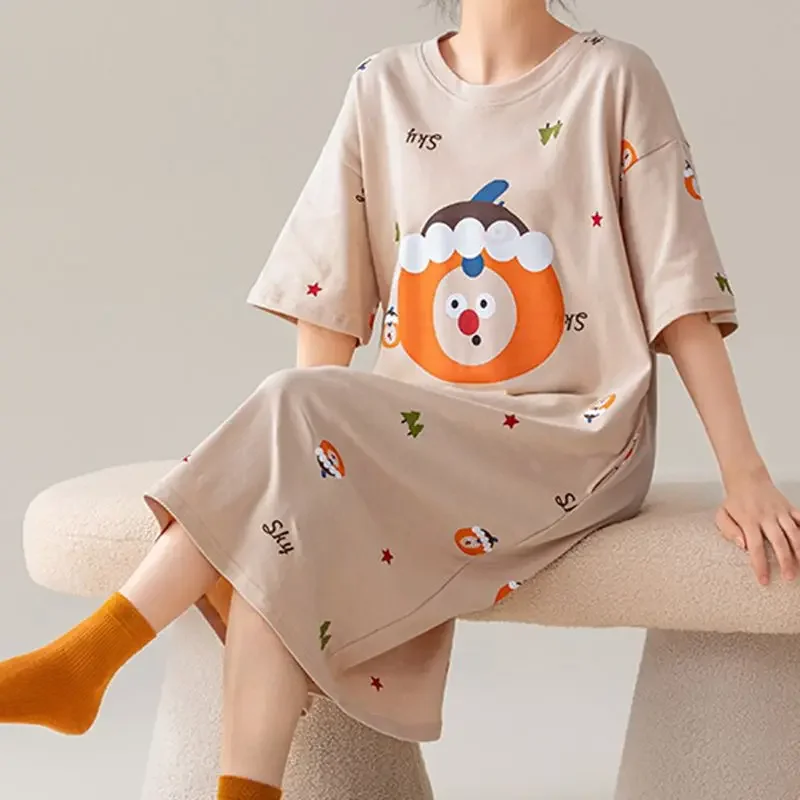 Bawełniana koszula nocna damska plus size z krótkim rękawem Cute character