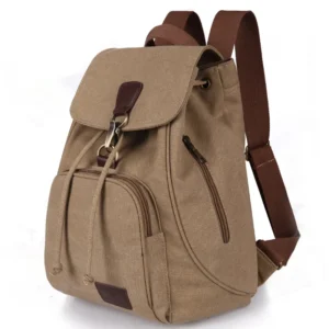 Bawełniany plecak damski vintage ze sznurkiem retro szkolny Khaki