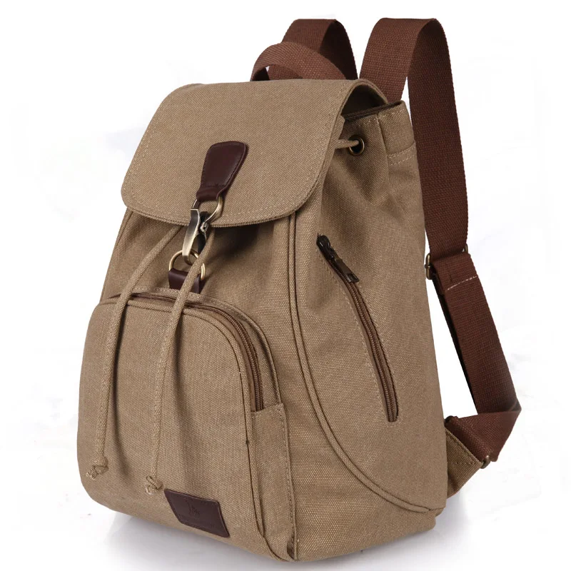 Bawełniany plecak damski vintage ze sznurkiem retro szkolny Khaki