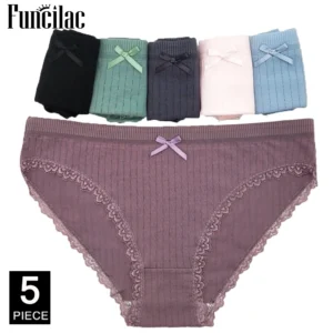 Bawełniane figi damskie bikini – zestaw 5 par różne kolory Różowy