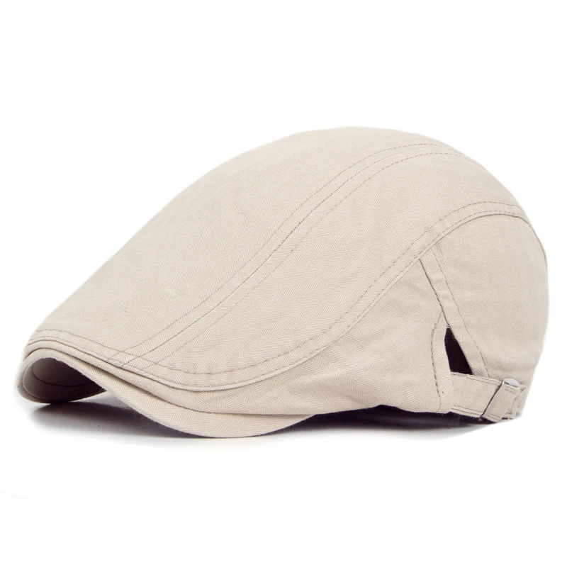 Bawełniany beret z daszkiem – czapka malarka unisex, regulowana Beżowy1