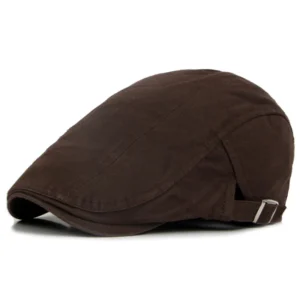 Bawełniany beret z daszkiem – czapka malarka unisex, regulowana Brązowy1