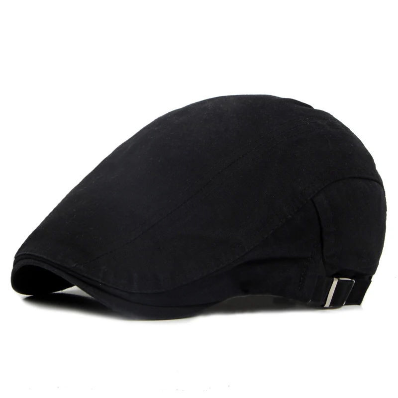 Bawełniany beret z daszkiem – czapka malarka unisex, regulowana Czarny1