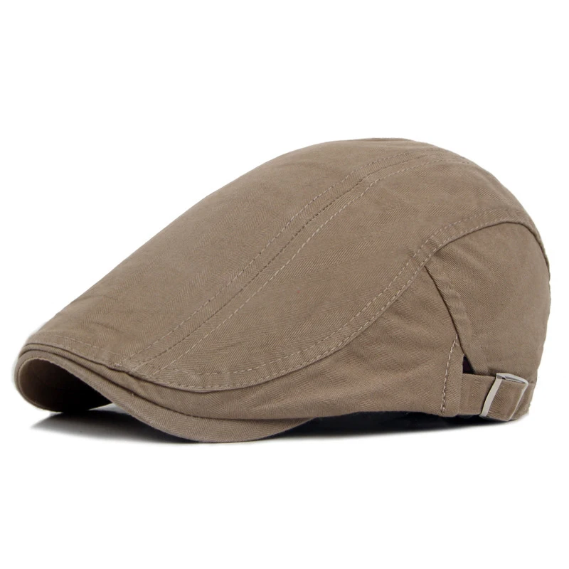 Bawełniany beret z daszkiem – czapka malarka unisex, regulowana Khaki