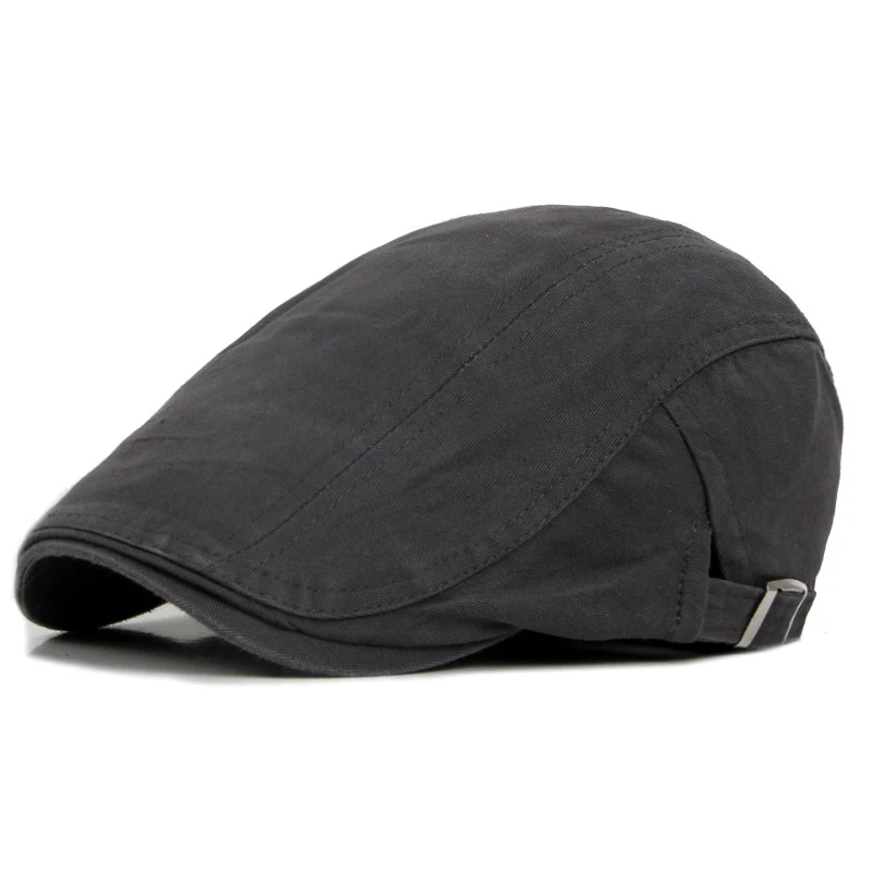Bawełniany beret z daszkiem – czapka malarka unisex, regulowana Szary1